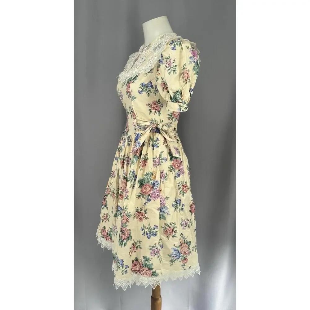 Vintage Jessica McClintock Gunne Sax Dress Girls 14 Floral Lace Prairie Boho